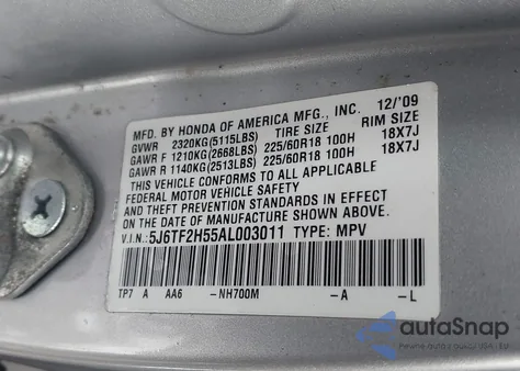 2010 Honda Accord Crosstour Ex-L z USA, uszkodzony, nr VIN 5J6TF2H55AL003011